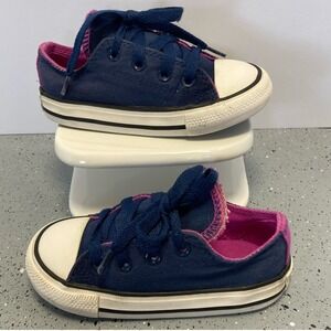 Converse Chuck Taylor All Star Infant Size 7 Navy Blue Pink Sneakers 760001F